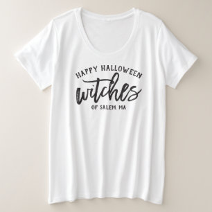 Happy Halloween Witches Modern Black Script Womens Grote Maat T-shirt