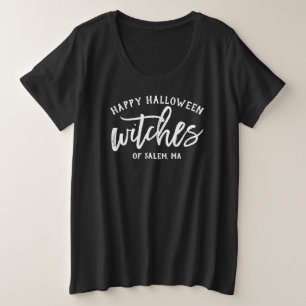 Happy Halloween Witches Moderne White Script Women Grote Maat T-shirt