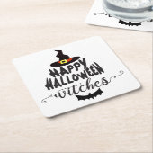 Happy Halloween Witches Typography Halloween Kartonnen Onderzetters (Schuin)