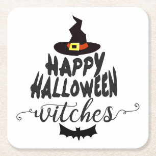 Happy Halloween Witches Typography Halloween Kartonnen Onderzetters