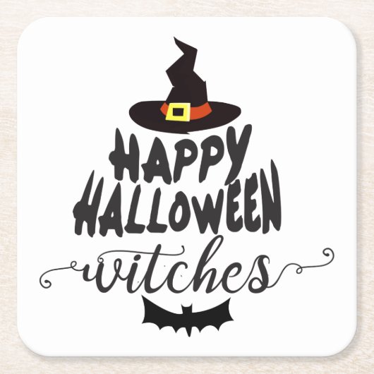 Happy Halloween Witches Typography Halloween Kartonnen Onderzetters (Voorkant)