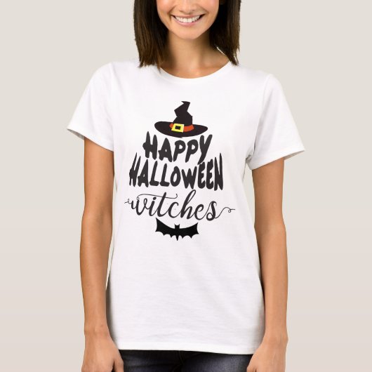 Happy Halloween Witches Typography Halloween T-shirt (Voorkant)