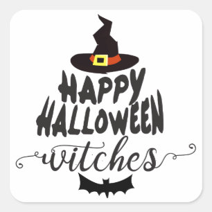 Happy Halloween Witches Typography Halloween Vierkante Sticker