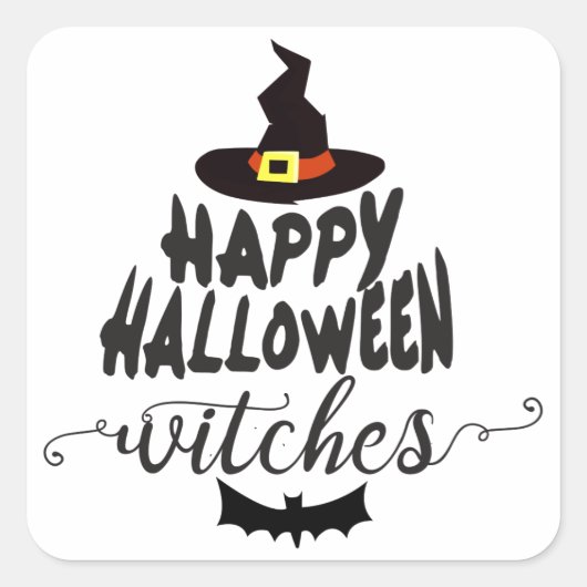Happy Halloween Witches Typography Halloween Vierkante Sticker (Voorkant)