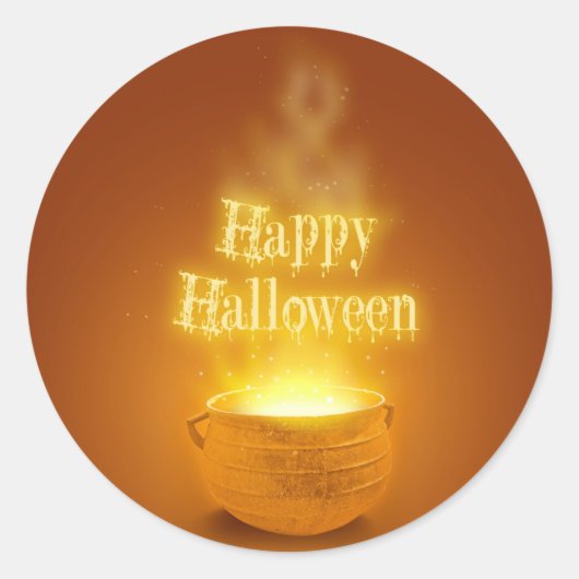 Happy Halloween Witch's Caldron Ronde Sticker (Voorkant)