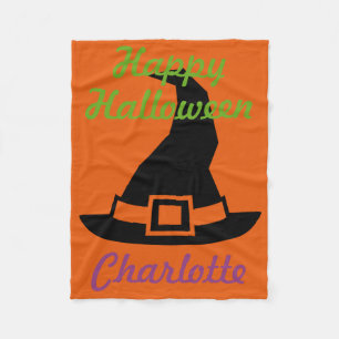 Happy Halloween Witch's Pet op Sinaasappel geperso Fleece Deken