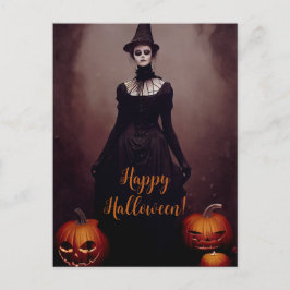 Happy Halloween with a witch in Gothic dress. Briefkaart