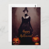 Happy Halloween with a witch in Gothic dress. Briefkaart (Voorkant / Achterkant)
