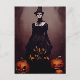 Happy Halloween with a witch in Gothic dress. Briefkaart