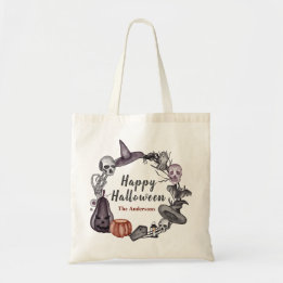 Happy Halloween Wreath Trick or treat Canvas tas