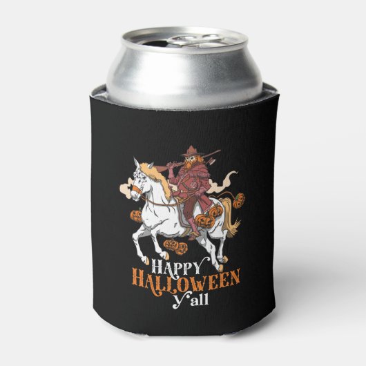 Happy Halloween Y'all Cowboy Ghost Riding Horse Blikjeskoeler (Blikje Voorkant)