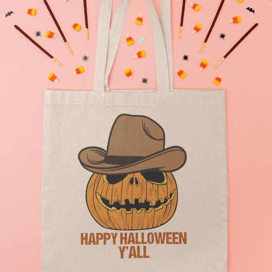 Happy Halloween Y'all Funny Cowboy Jack O Lantern Tote Bag