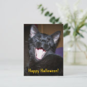 Happy Halloween Yawn Black Cat Briefkaart (Staand voorkant)