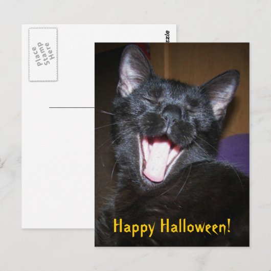 Happy Halloween Yawn Black Cat Briefkaart (Voorkant / Achterkant)