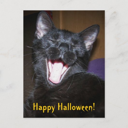 Happy Halloween Yawn Black Cat Briefkaart (Voorkant)