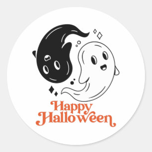 Happy Halloween Yin en Yang Black en White Ghost Ronde Sticker