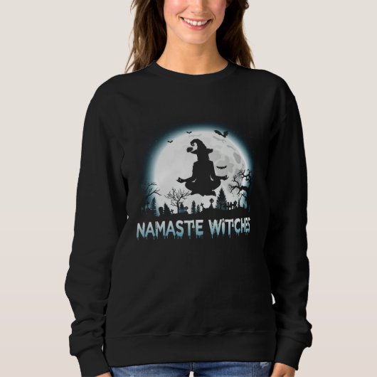 Happy Halloween Yoga Girl Namaste Witches Meme Wit Trui (Voorkant)