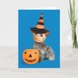 Happy Halloween Yorkie in Coronavirus Face Mask Feestdagen Kaart