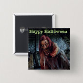 Happy Halloween Zombie Girl Button (Voorkant /achterkant)