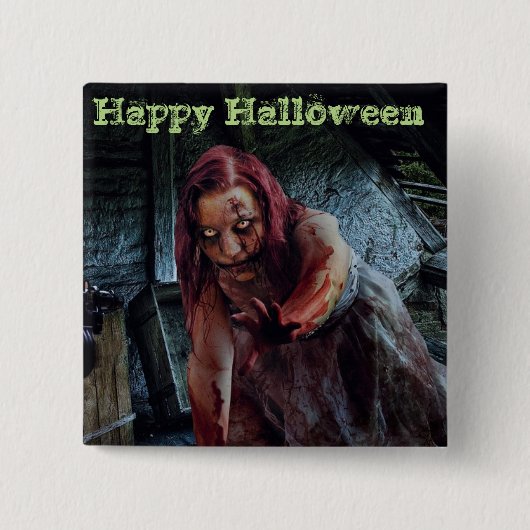 Happy Halloween Zombie Girl Button (Voorkant)