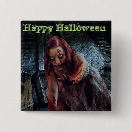 Happy Halloween Zombie Girl Button