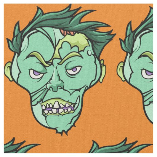 Happy Halloween Zombie Pattern Green Sinaasappel Stof (Close Up)