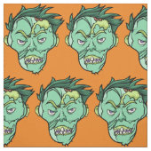 Happy Halloween Zombie Pattern Green Sinaasappel Stof (Swatch)