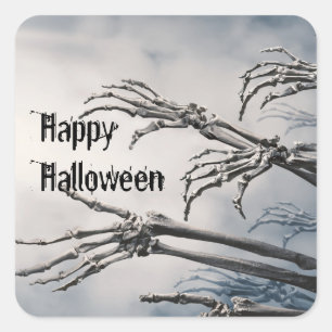 Happy Halloween Zombie Skeleton Scary Spooky Vierkante Sticker
