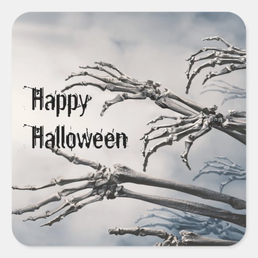 Happy Halloween Zombie Skeleton Scary Spooky Vierkante Sticker (Voorkant)