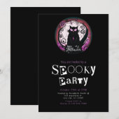 Happy Halloween Zwart Cat Rood en Paarse Halloween Kaart (Voorkant / Achterkant)