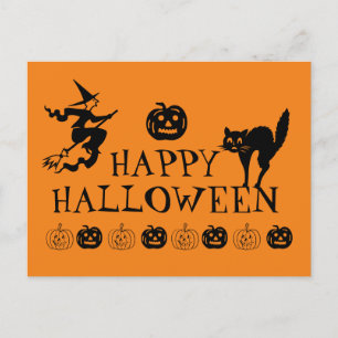 Happy Halloween zwart en oranje spooky Briefkaart