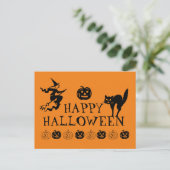 Happy Halloween zwart en oranje spooky Briefkaart (Staand voorkant)