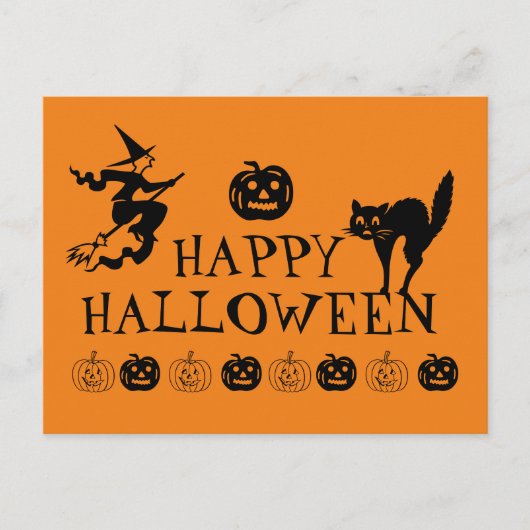 Happy Halloween zwart en oranje spooky Briefkaart (Voorkant)