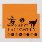 Happy Halloween zwart en oranje spooky Kaart (Voorkant / Achterkant)