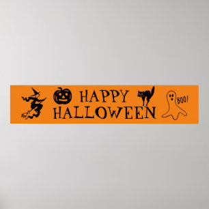 Happy Halloween zwart en oranje spooky Poster