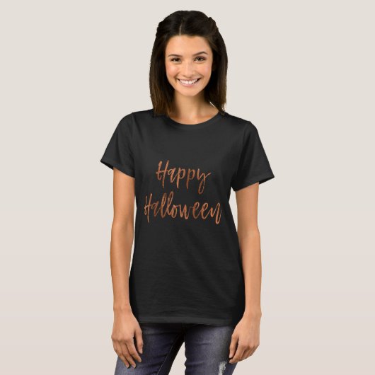 Happy Halloween Zwart en Sinaasappel Halloween T-S T-shirt (Voorkant volledig)