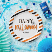 Happy Halloween zwart en Sinaasappel patroon Papieren Bordje (Feest)