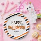 Happy Halloween zwart en Sinaasappel patroon Papieren Bordje (Feest)