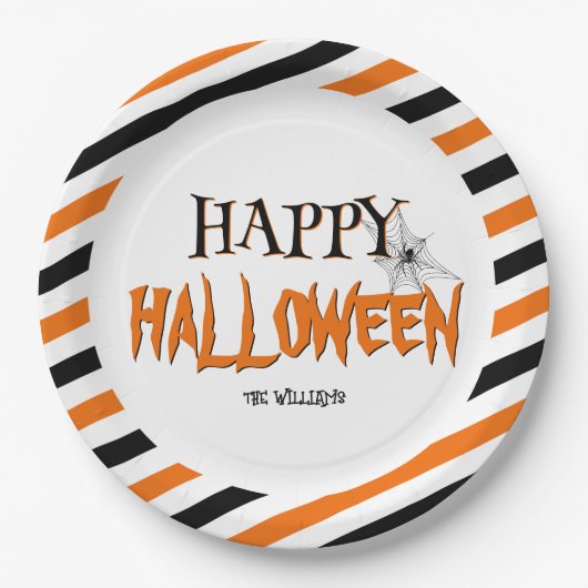 Happy Halloween zwart en Sinaasappel patroon Papieren Bordje (Voorkant)