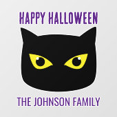 Happy Halloween zwart kat geel ogen Familienaam Raamsticker (Vel)