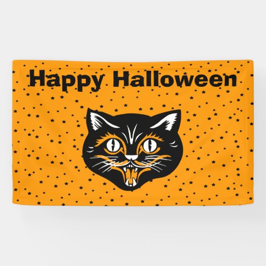 Happy Halloween zwart kattengezicht Star Sinaasap Spandoek (Horizontaal)
