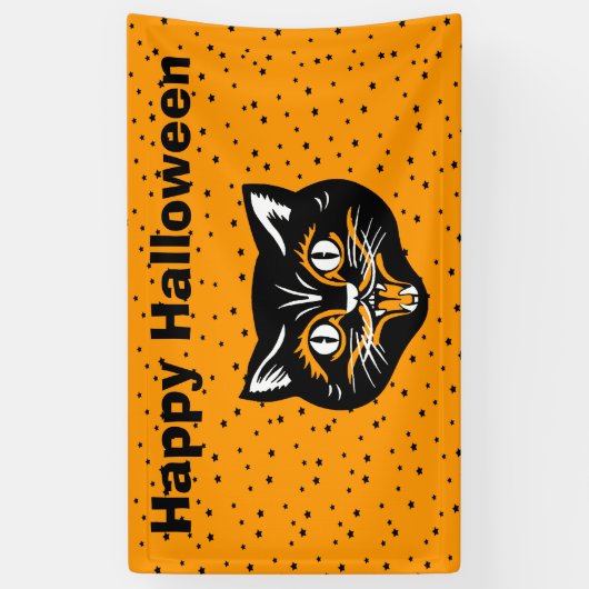 Happy Halloween zwart kattengezicht Star Sinaasap Spandoek (Verticaal)