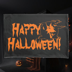 Happy Halloween zwart-oranje kussen hoesje Kussensloop