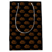 Happy Halloween Zwart Oranje naam Modern Pattern Medium Cadeauzakje (Voorkant)