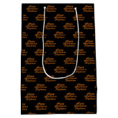 Happy Halloween Zwart Oranje naam Modern Pattern Medium Cadeauzakje (Achterkant)