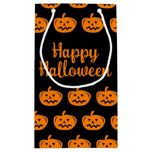Happy Halloween zwart-oranje pompoenpatroon Klein Cadeauzakje (Achterkant)