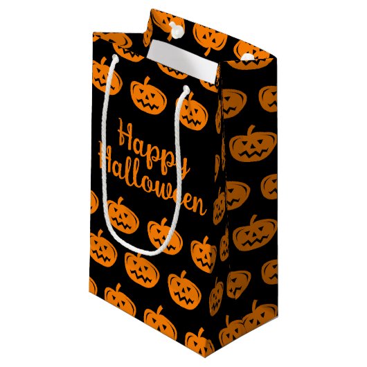 Happy Halloween zwart-oranje pompoenpatroon Klein Cadeauzakje (Voorkant Gekanteld)