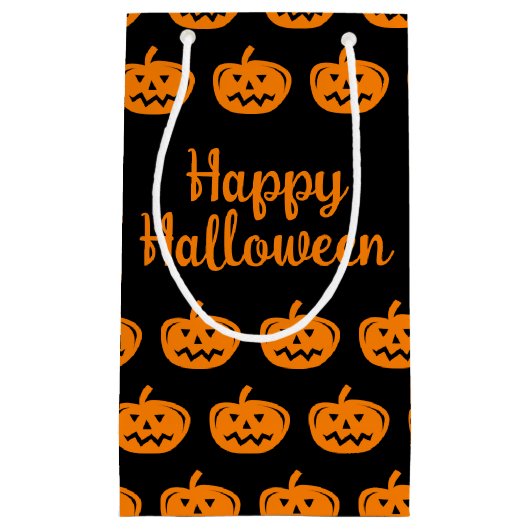 Happy Halloween zwart-oranje pompoenpatroon Klein Cadeauzakje (Voorkant)