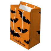 Happy Halloween zwart-oranje spooky bat-druk Medium Cadeauzakje (Achterkant Gekanteld)