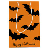 Happy Halloween zwart-oranje spooky bat-druk Medium Cadeauzakje (Voorkant)